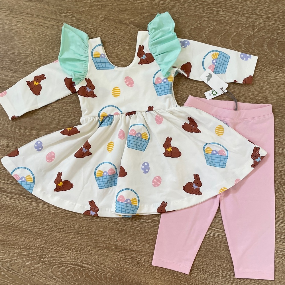 Easter: Monica & Andy “Double Ruffle Let’s Dance Dress” + matching pink pants.